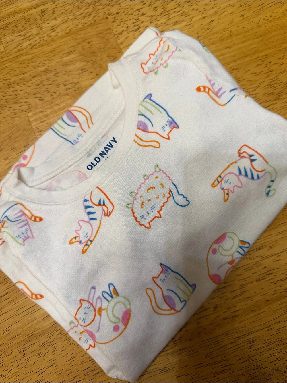 Old Navy White Pajama Top with Multicolor Cat Print